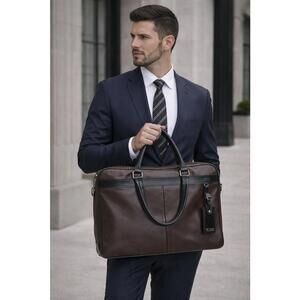 TUMI Leather Briefcase Brown Black Laptop Bag